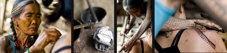 Images of Maria Whang-Od who is now aged in her late 90's. She has dedicated most of her life to tattooing and is widely known as the last Kalinga tattoo artist.