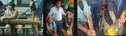 Murphy's father playing the sulibao (cylindrical drums) at an Australian Philippine-Cordillera event, sharing stories with two tattooed Lolas who are both over 100 years old and lastly a close-up of their sleeve tattoos which they received in their teens.